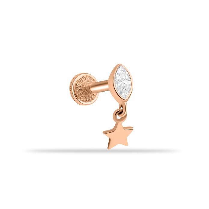 Markis Taşlı Yıldız Sallantılı Minimal Tragus Piercing - 1