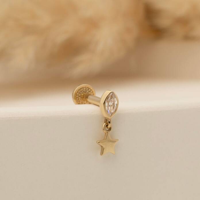 Markis Taşlı Yıldız Sallantılı Minimal Tragus Piercing - 4