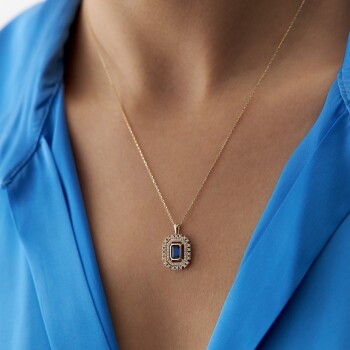 Mavi Baget Taşlı Kolye - Rayna