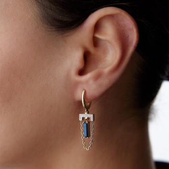 Mavi Bagetli Sallantılı Küpe - Arax