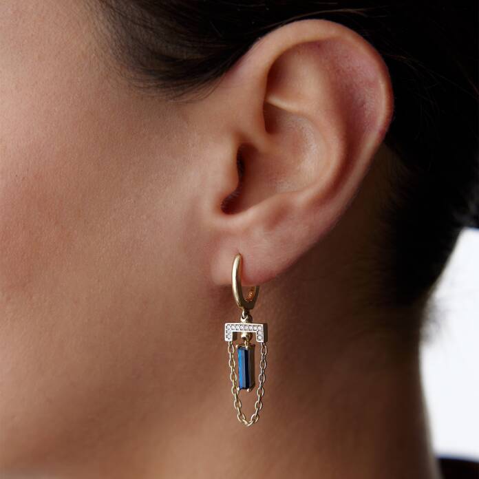 Mavi Bagetli Sallantılı Küpe - 1