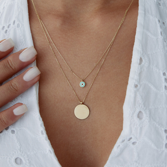 Mavi Gözlü İkili Plaka Kolye - 1