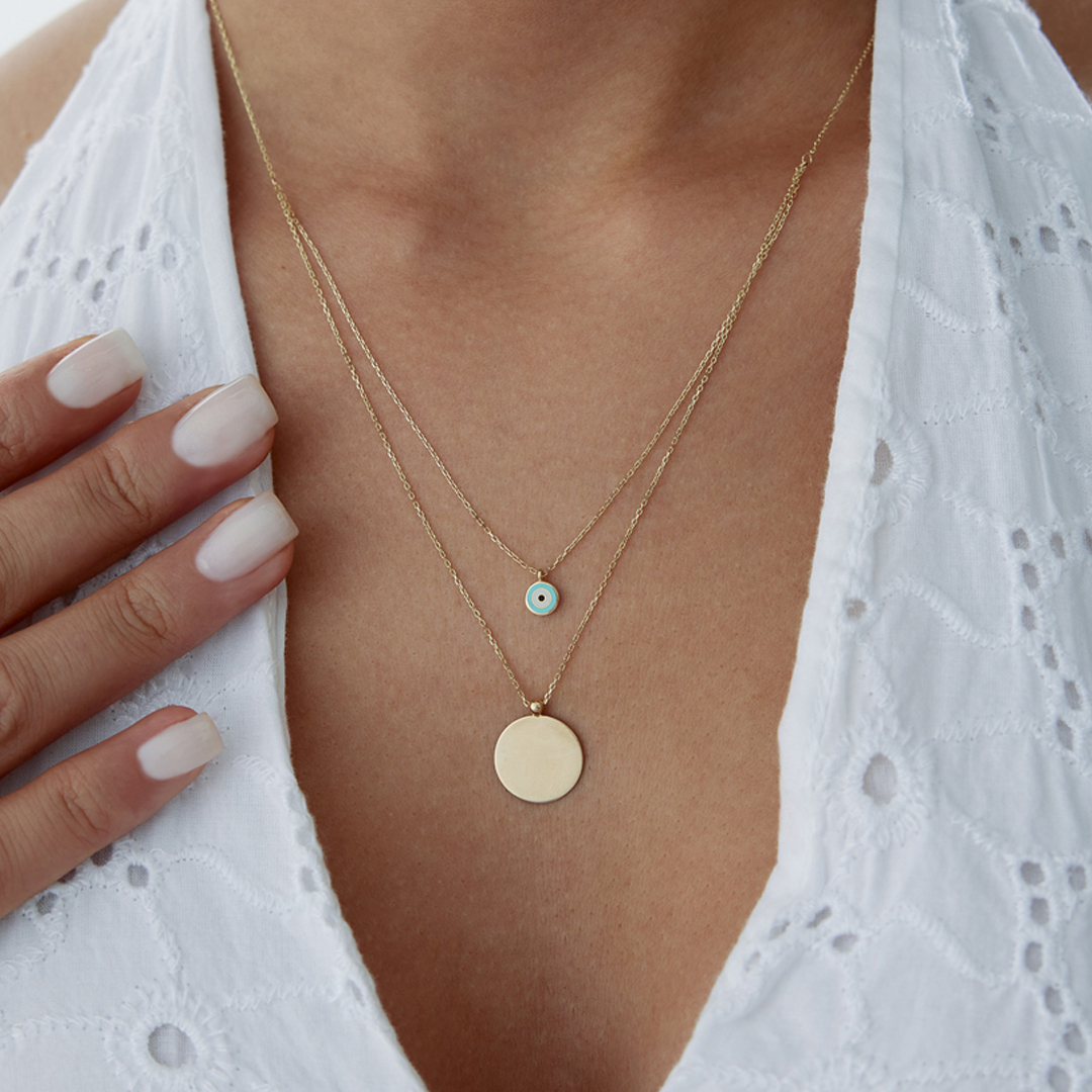 Mavi Gözlü İkili Plaka Kolye - 1