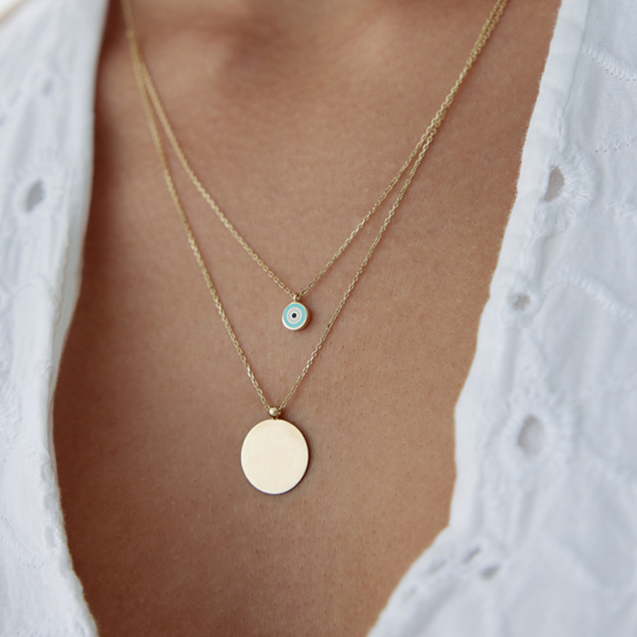 Mavi Gözlü İkili Plaka Kolye - 2