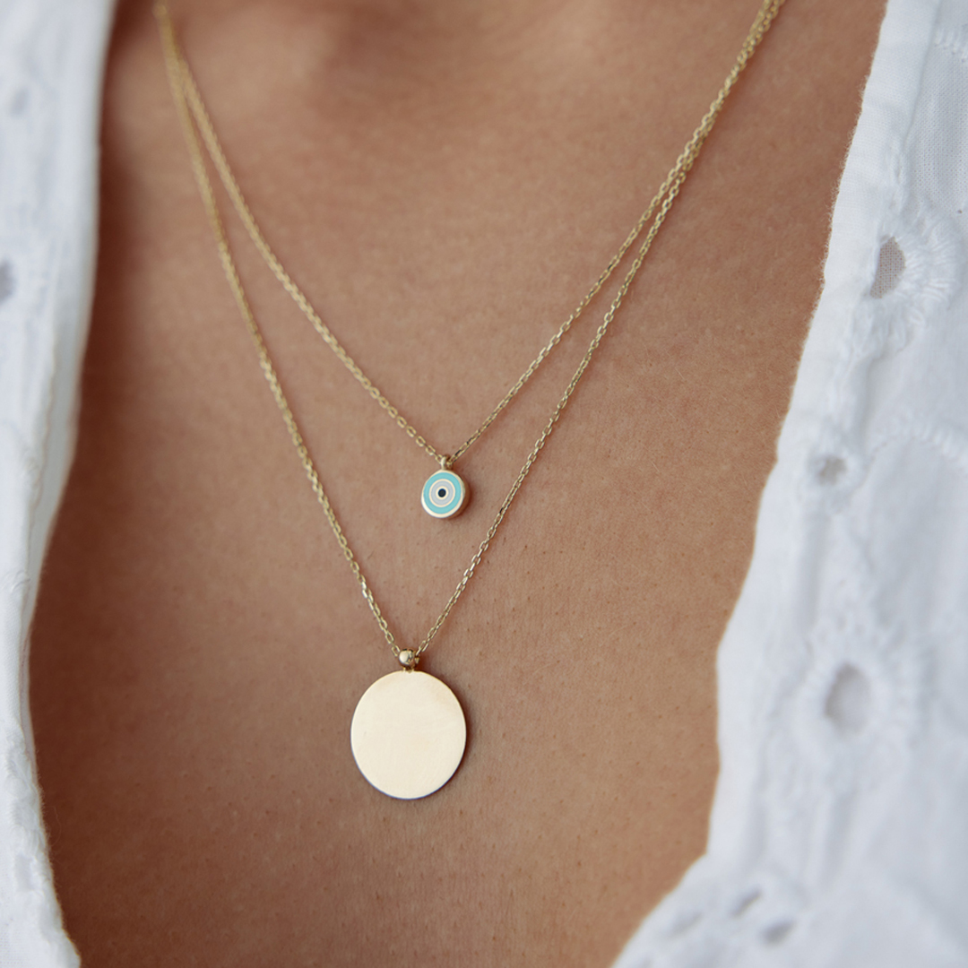 Mavi Gözlü İkili Plaka Kolye - 2