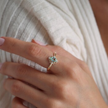 Mavi Leaf-Clover Yüzük - Rayna