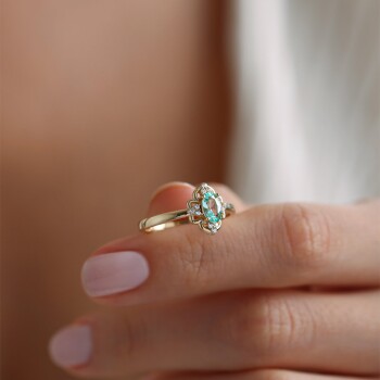 Mavi Leaf-Clover Yüzük - Rayna (1)