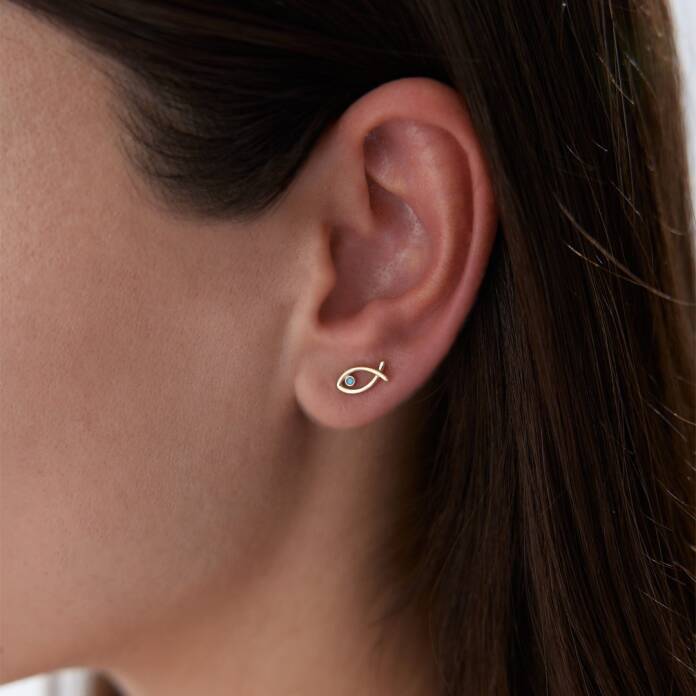 Mavi Mine Gözlü Balık Küpe - 1