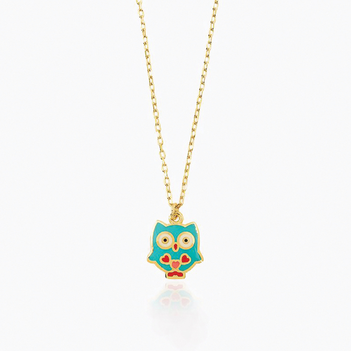 Mavi Mineli Baykuş Kolye - Melike