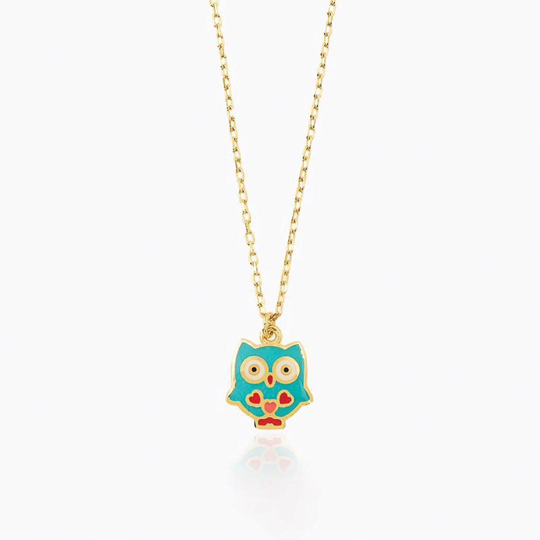 Mavi Mineli Baykuş Kolye - 1