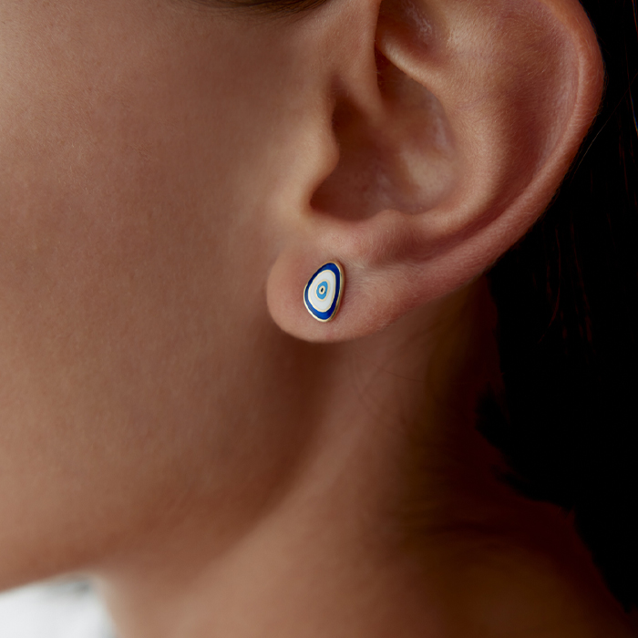 Mavi Mineli Eye Küpe - Cemart