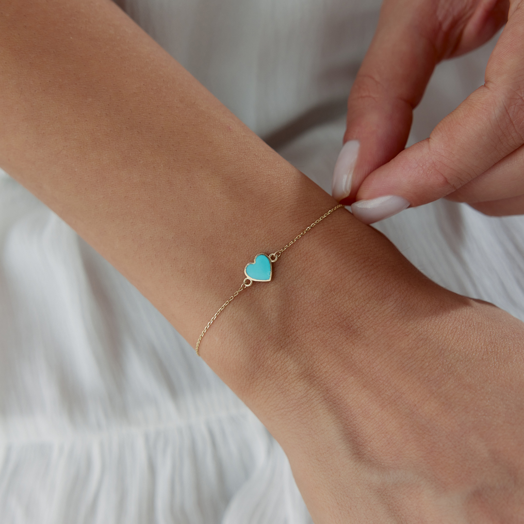 Mavi Mineli Kalp Bileklik - 1