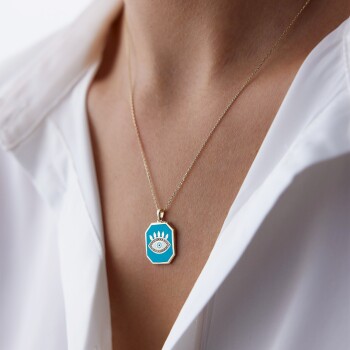 Mavi Mineli Plaka Göz Kolye - Rayna (1)
