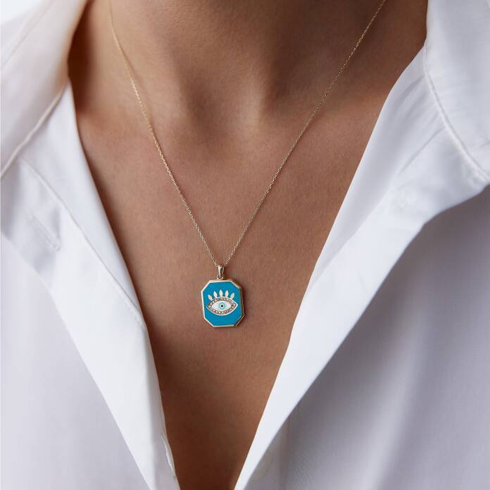 Mavi Mineli Plaka Göz Kolye - 1