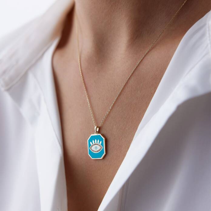 Mavi Mineli Plaka Göz Kolye - 2