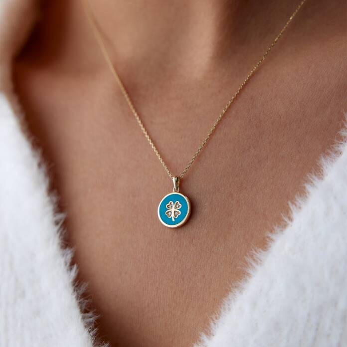 Mavi Mineli Yonca Kolye - 1