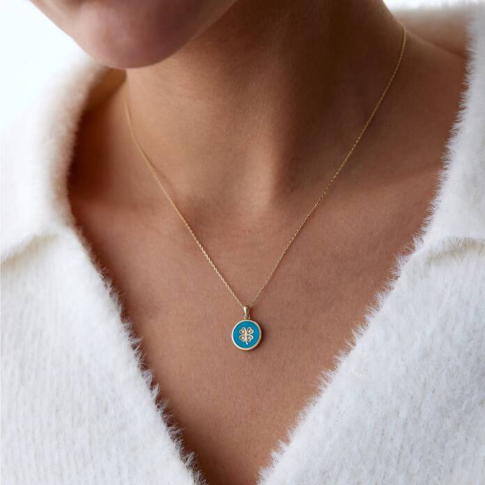 Mavi Mineli Yonca Kolye - 2