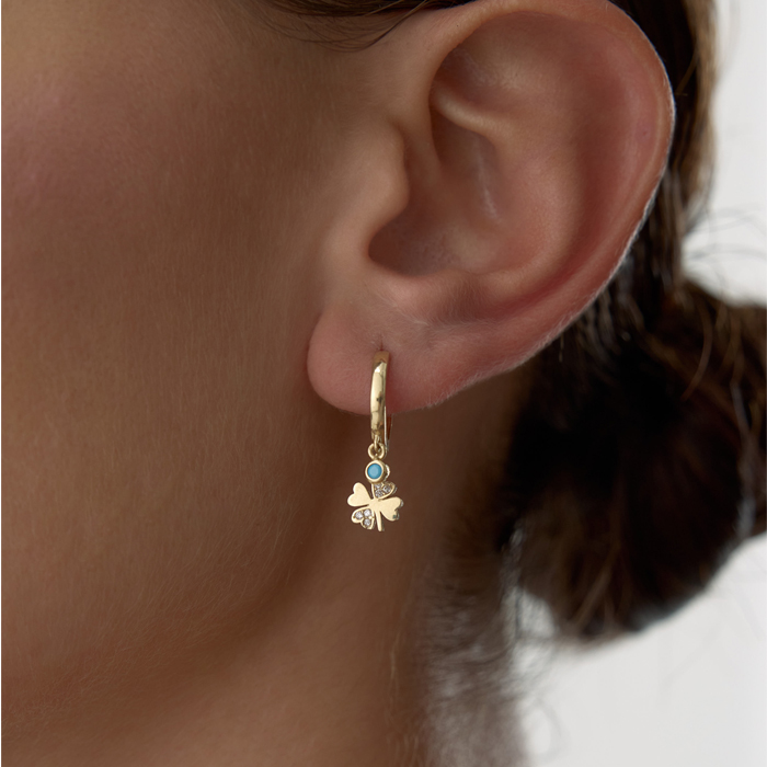 Mavi Taş Detaylı Yonca Küpe - Rayna (1)