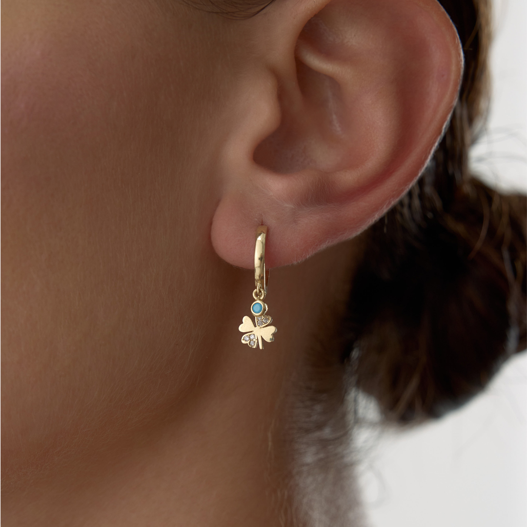 Mavi Taş Detaylı Yonca Küpe - 2