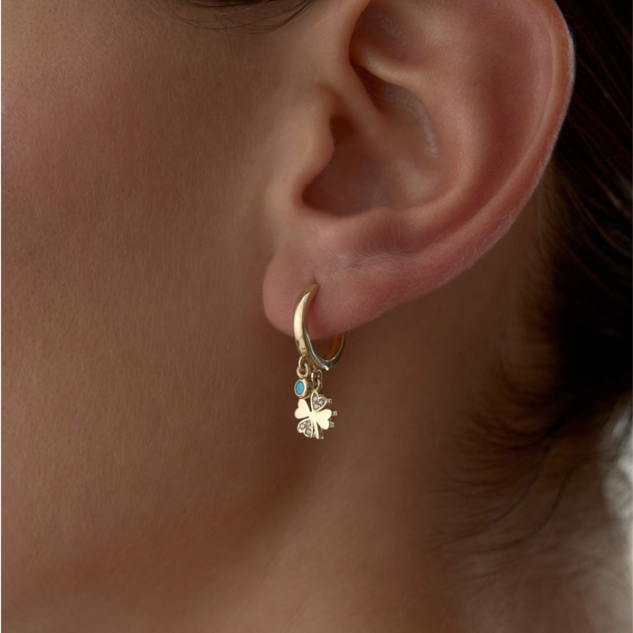 Mavi Taş Detaylı Yonca Küpe - Rayna