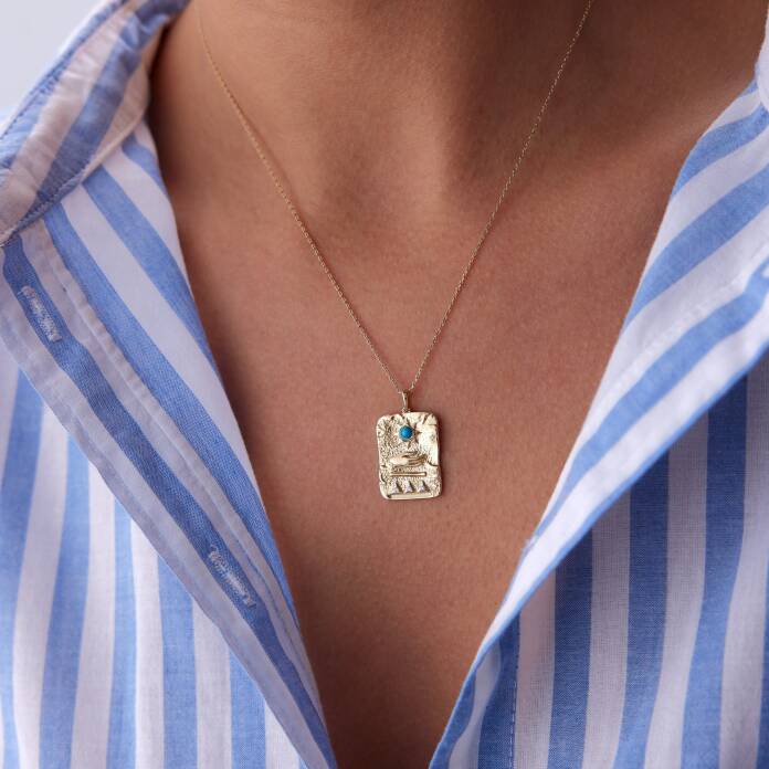 Mavi Taşlı Antik Kolye - 1