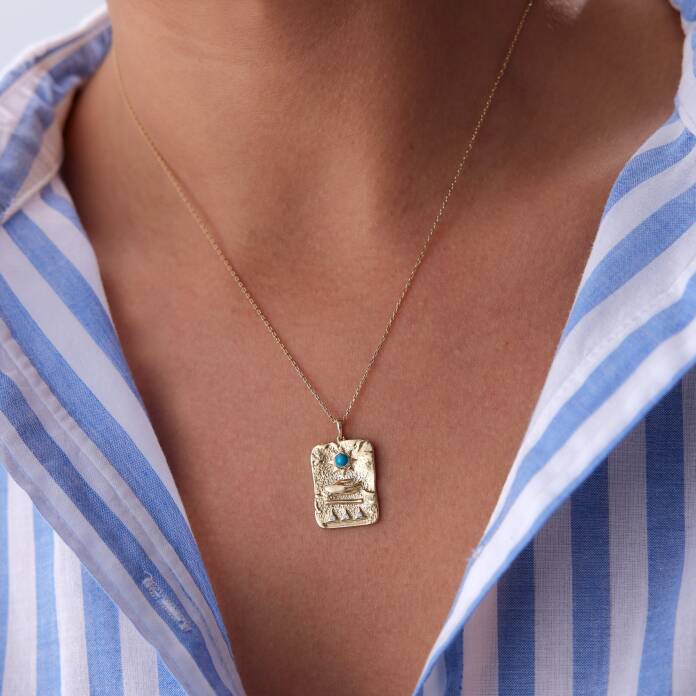 Mavi Taşlı Antik Kolye - 2