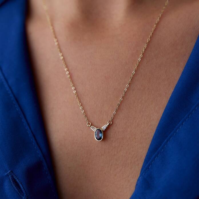 Mavi Taşlı Bagetli Kolye - 2