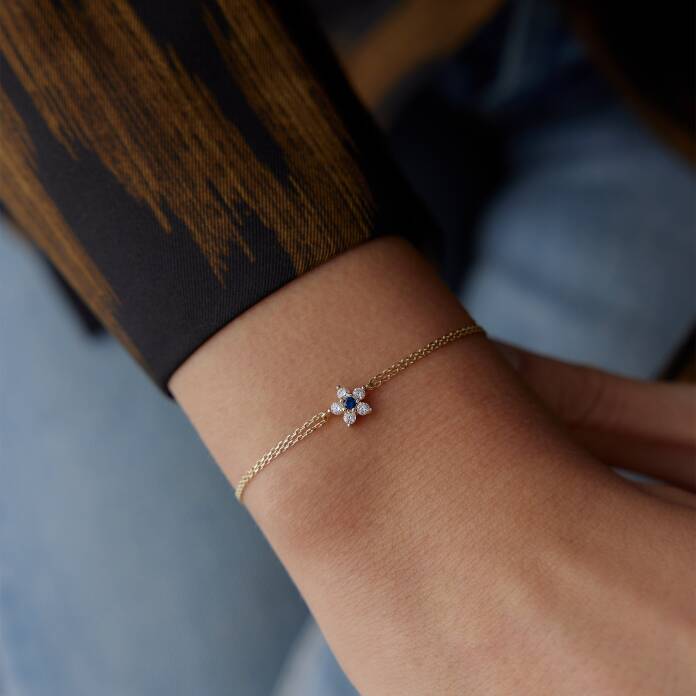 Mavi Taşlı Çiçek Bileklik - 1