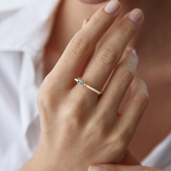 Mavi Taşlı Çubuk Kirpik Yüzük - Rayna