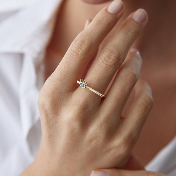 Mavi Taşlı Çubuk Kirpik Yüzük - 1