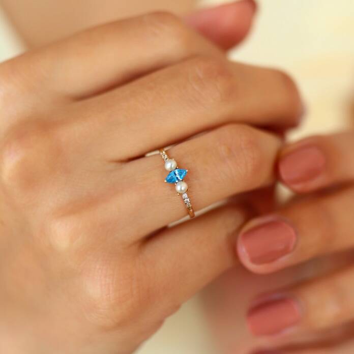 Mavi Taşlı İncili Yüzük - 1