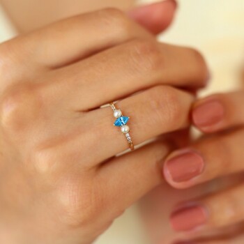 Mavi Taşlı İncili Yüzük - Vedat