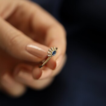 Mavi Taşlı Kirpik Yüzük - Cemart