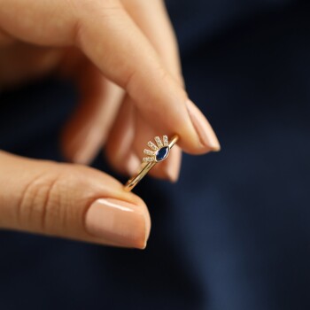 Mavi Taşlı Kirpik Yüzük - Cemart (1)