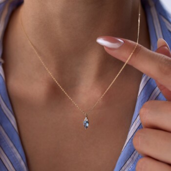 Mavi Taşlı Prenses Damla Kolye - Rayna