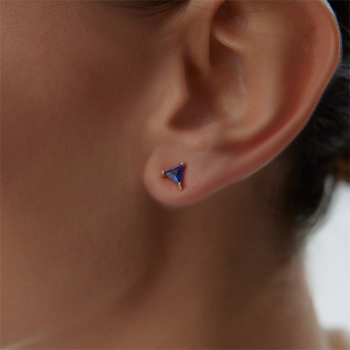 Mavi Taşlı Üçgen Küpe - Rayna