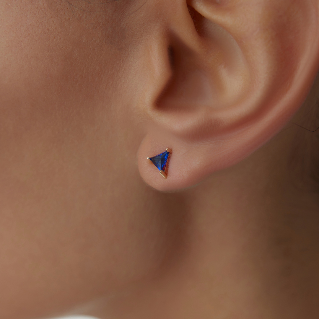 Mavi Taşlı Üçgen Küpe - 2