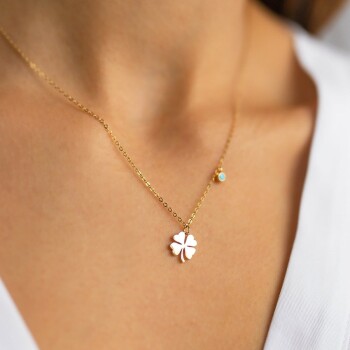 Mavi Taşlı Yonca Kolye - Rayna