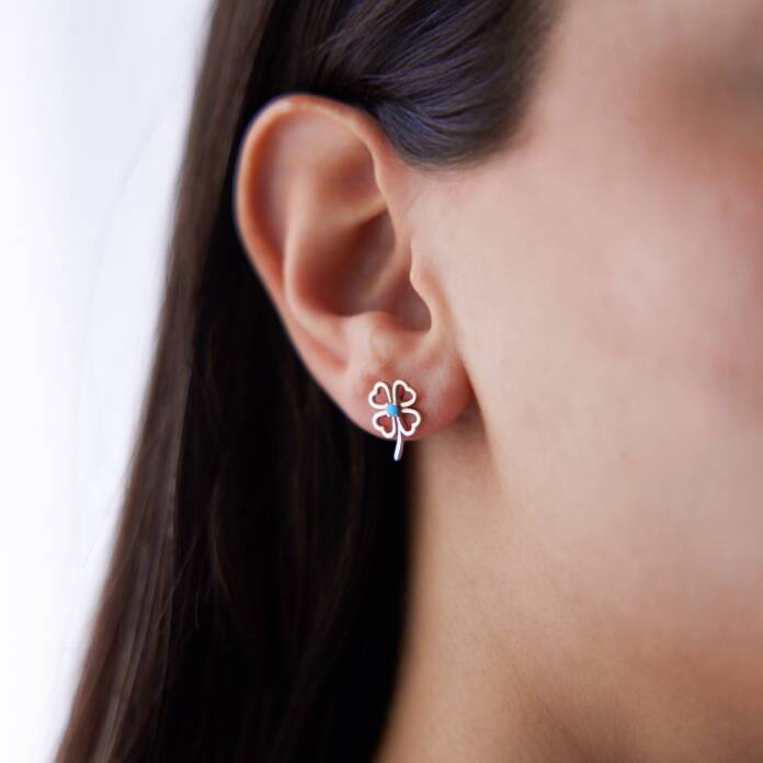 Mavi Taşlı Yonca Küpe - 1