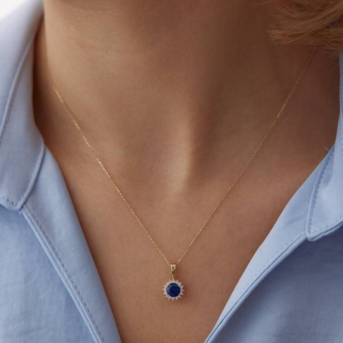 Mavi Yuvarlak Taşlı Kolye - 1