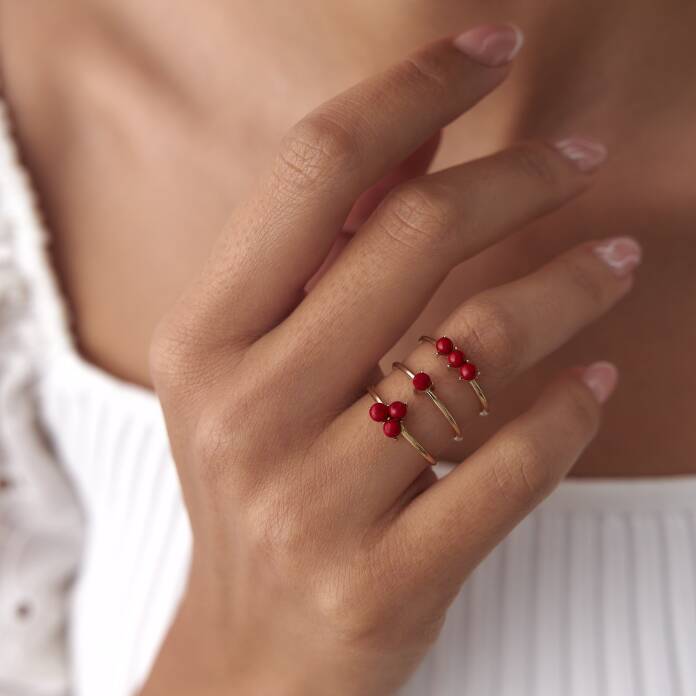 Mercan Üçlü Tomurcuk Yüzük - 4