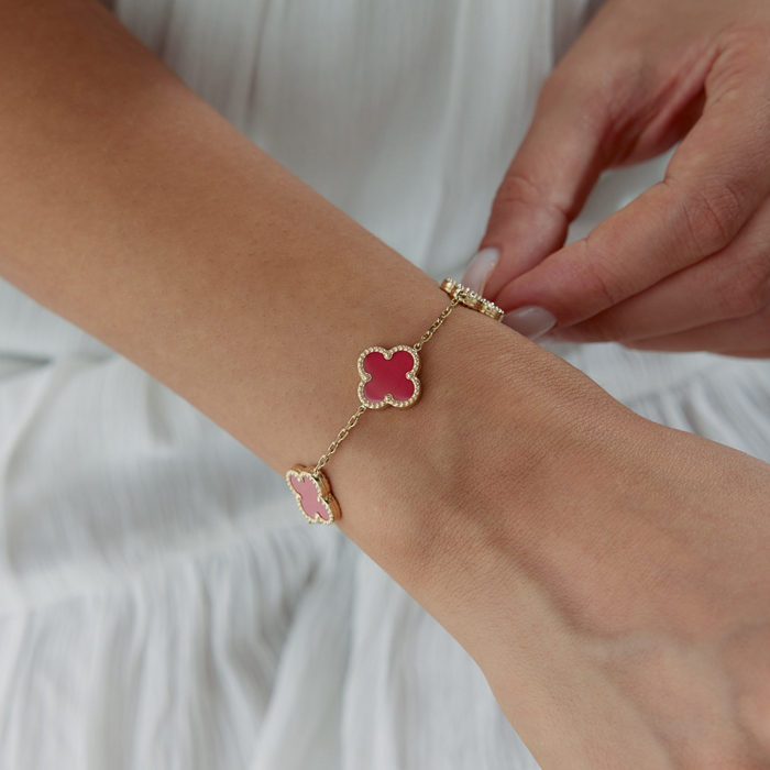 Beşli Mercan Yonca Cleef Bileklik - Milades