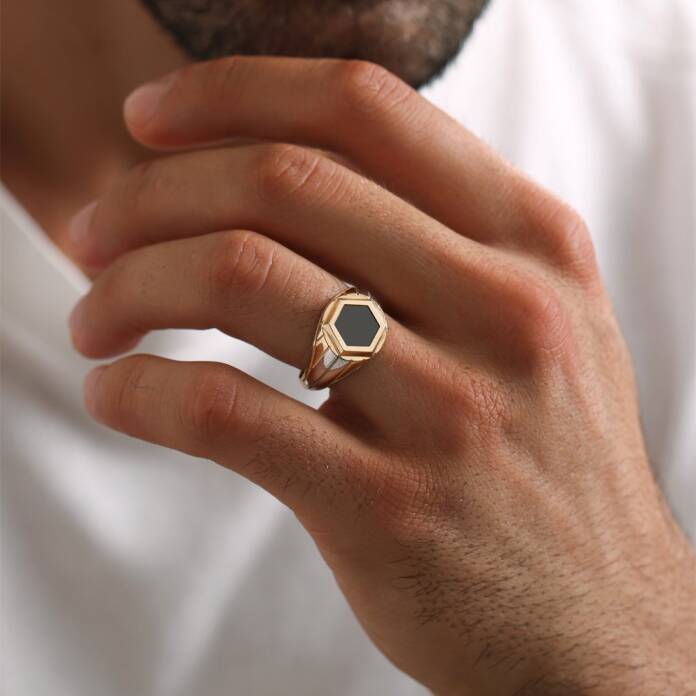 Mineli Altıgen Şövalye Erkek Yüzük - 1
