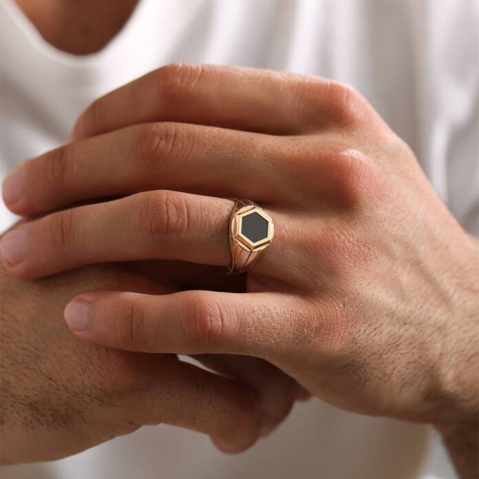 Mineli Altıgen Şövalye Erkek Yüzük - 2