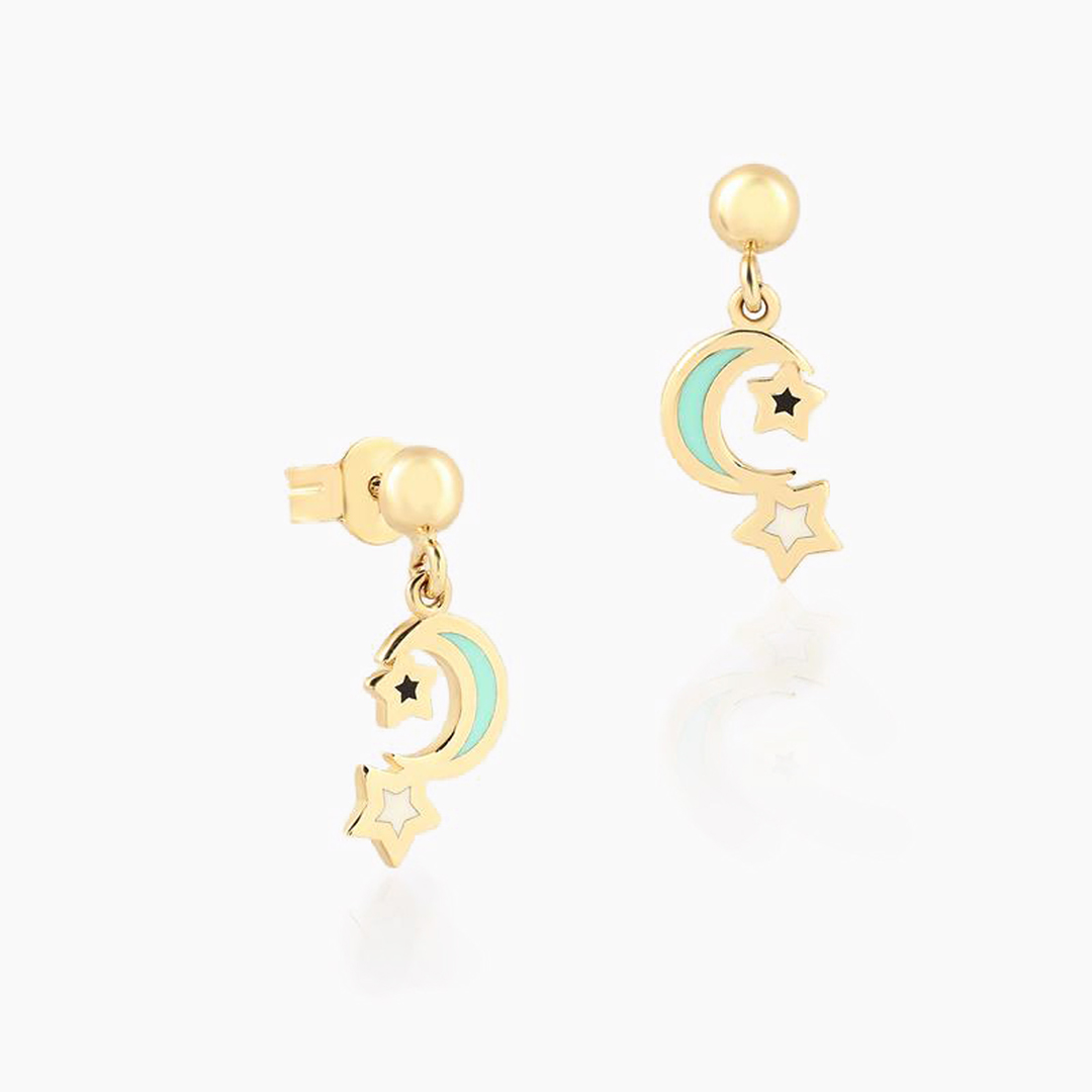 Mineli Ay Yıldız Vidalı Çocuk Küpesi - 1