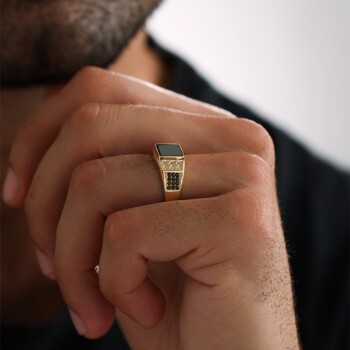 Mineli Kare Kesim Şövalye Erkek Yüzük - Koçak (1)