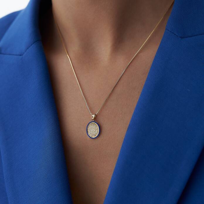 Mineli Lacivert Oval Dua Kolye - 2