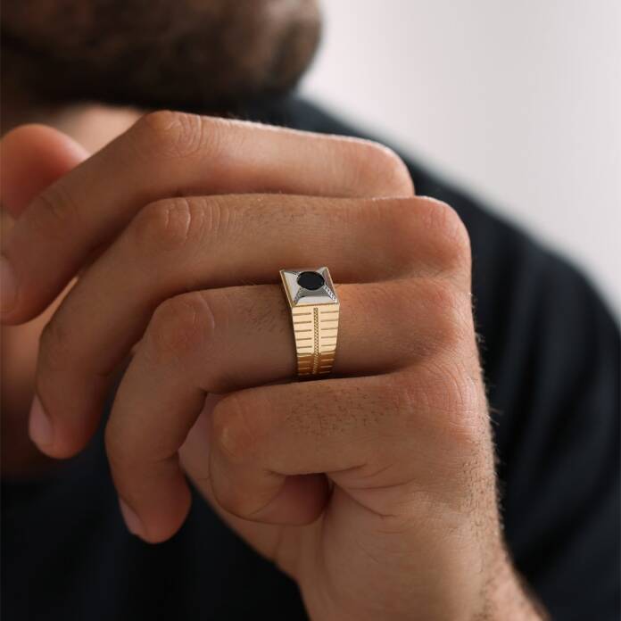 Mineli Şerit Detaylı Şövalye Yüzük - 2