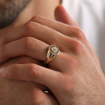 Mineli Taşlı Aslan Şövalye Erkek Yüzük - Koçak (1)