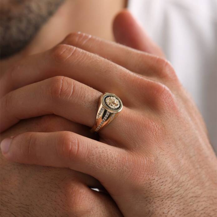 Mineli Taşlı Aslan Şövalye Erkek Yüzük - 2